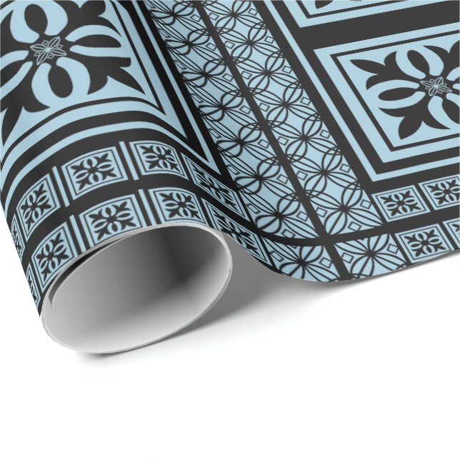 Black Ornate Floral Pattern Custom Wrapping Paper (Roll Corner)