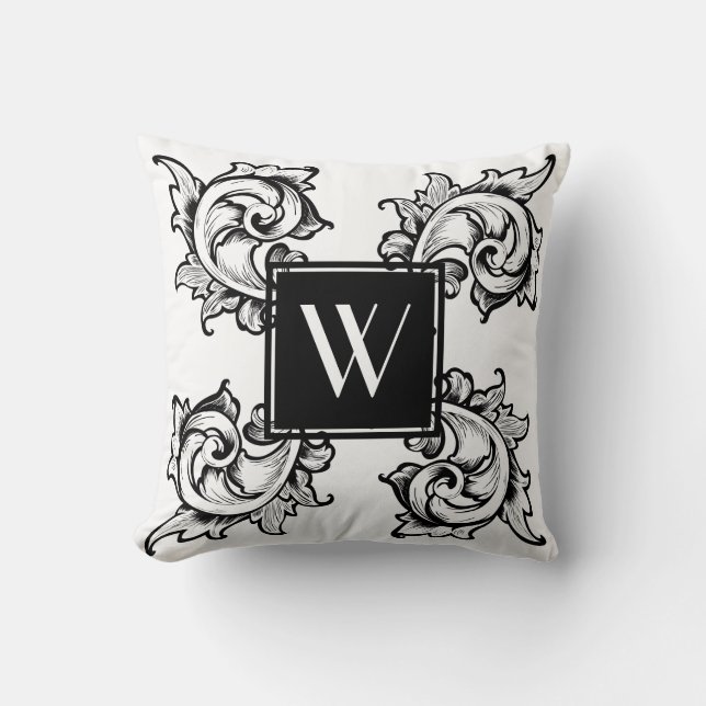 Black Ornate Greek Leaves - Personalised Cushion (Front)