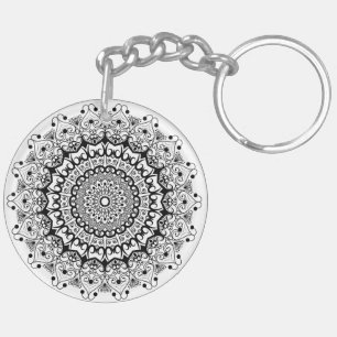 Black ornate mandal circle key ring