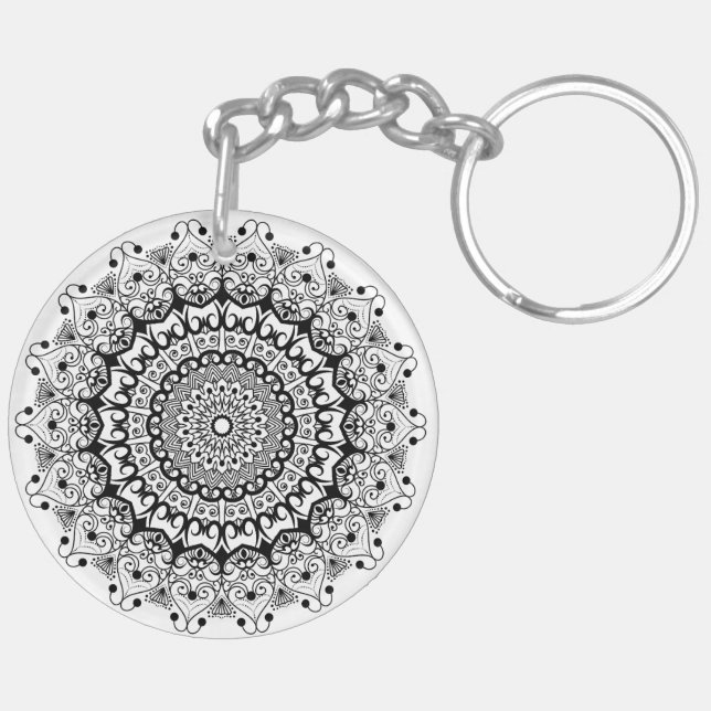 Black ornate mandal circle key ring (Back Left)