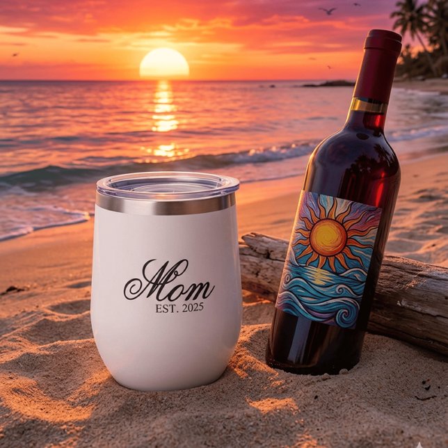 Black Ornate Script Established Mum (Mom Established Thermal Wine Tumbler)