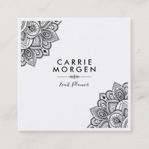 Black Ornate Tribal Mandal Corner Frame Square Business Card