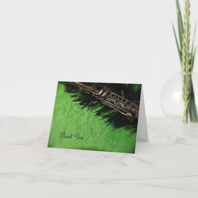 Black Ostrich and  Clarinet Wedding Thank You Card (Front)