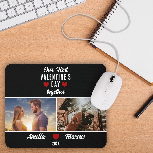 Black Our First Valentine's Day Together 2 Photos Mouse Mat (Creator Uploaded)