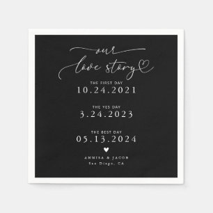 Black Our Love Story Elegant Script Wedding Napkin