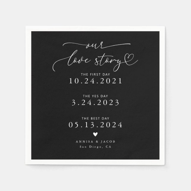Black Our Love Story Elegant Script Wedding Napkin (Front)