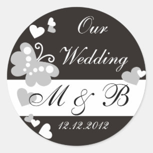 Black Our Wedding Monogram Sticker