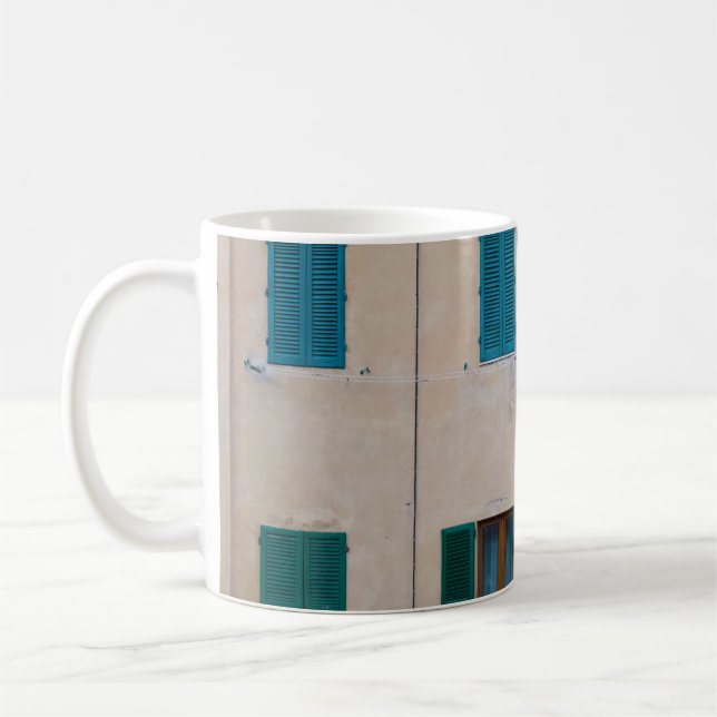 BLACK OUTDOOR SCONCE ON PINK PAINTED WALL COFFEE MUG (Left)