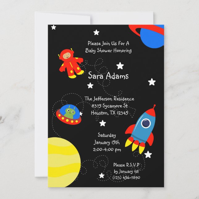 Black Outer Space Alien 5x7 Baby Shower Invitation (Front)