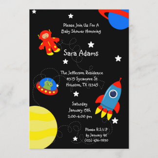 Black Outer Space Alien 5x7 Baby Shower Invitation