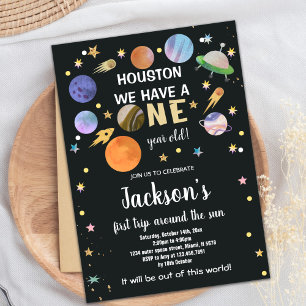 Black Outer Space Birthday Invitations