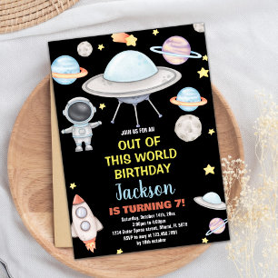 Black Outer Space Birthday Invitations