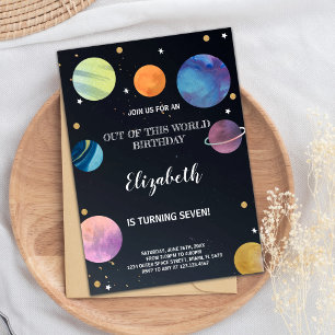 Black Outer Space Birthday Invitations