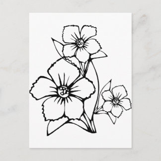 Black outline of three flower postcard
