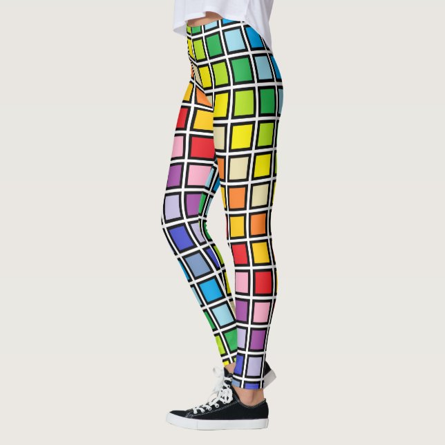 Black Outlined Broader Spectrum Rainbow Squares Leggings (Left)