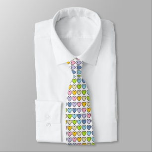 Black Outlined Pastel Rainbow Hearts Tie