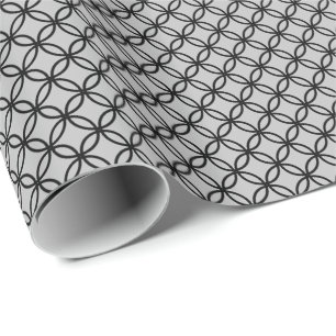 Black Overlapping Circles on Matte Silver Wrapping Paper
