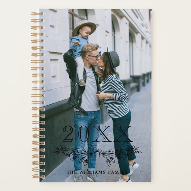 Black Overlay Half Wreath Year Name Photo Planner (Front)