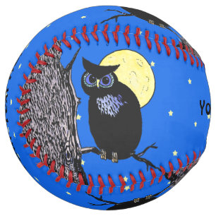 Black Owl Big Blue eyes Tree Moon Stars Softball