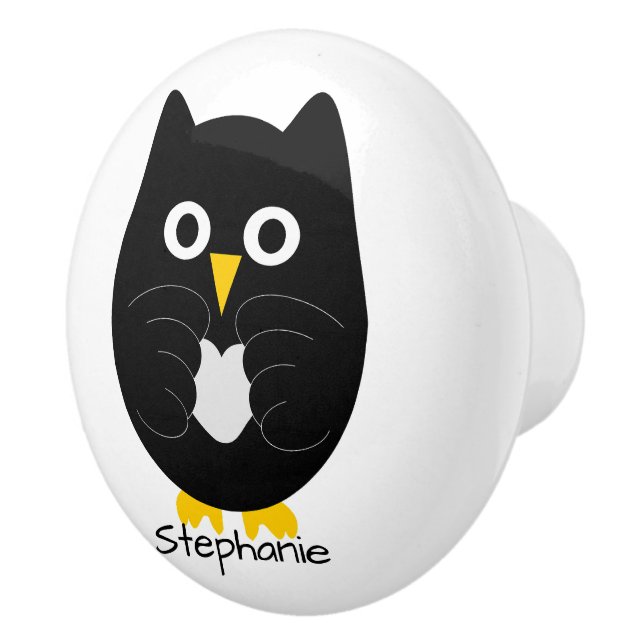 Black Owl Design Personalised Ceramic Knob (Right)