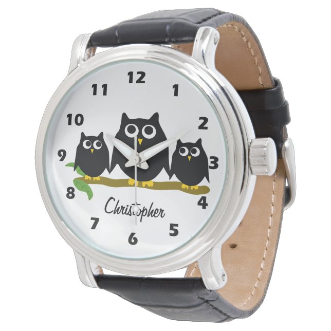 Black Owl Design Personalised Watch (Angled)