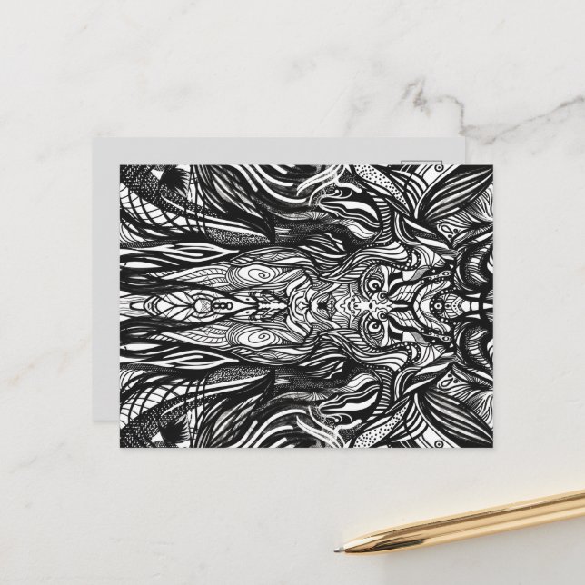 Black Owl Face Body  Postcard (Front/Back In Situ)