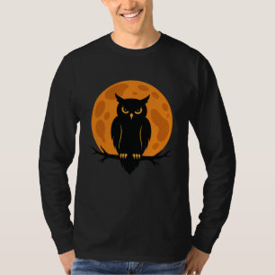 Black Owl & Full Moon Halloween Design T-Shirt