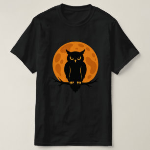 Black Owl & Full Moon Halloween Design T-Shirt