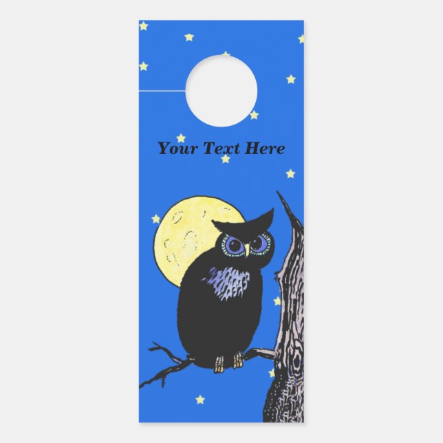 Black Owl in Tree Yellow Moon Stars Night Sky Door Hanger (Front)
