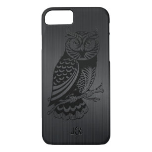 Black Owl Over Metallic Brushed Aluminium-Monogram Case-Mate iPhone Case