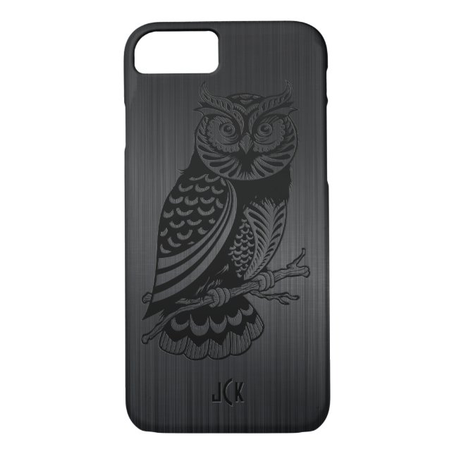 Black Owl Over Metallic Brushed Aluminium-Monogram Case-Mate iPhone Case (Back)