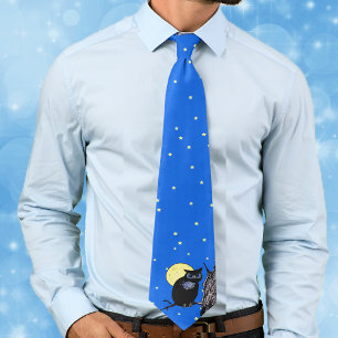 Black Owl Tree Moon Stars Tie
