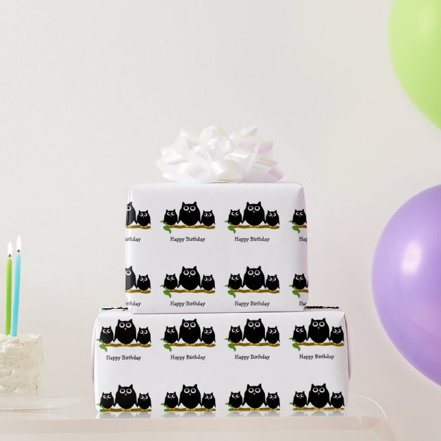 Black Owls Design Birthday Gift Wrapping Paper (Party Gifts)