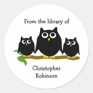Black Owls Design Bookplate Classic Round Sticker