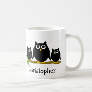 Black Owls Design Personalised Coffee Mug