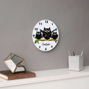 Black Owls Design Personalised Round Clock