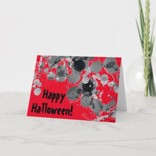Black Paint Splatter Halloween Folded Holiday Card (Front)