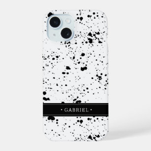 Black Paint Splatter Pattern   Add Your Name iPhone 15 Case