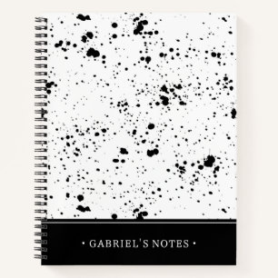 Black Paint Splatter Pattern Add Your Name Notebook