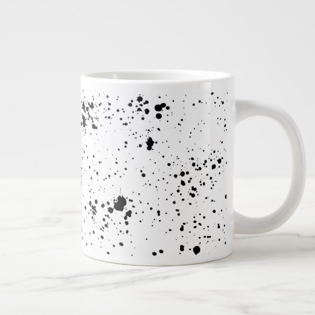 Black Paint Splatter Pattern Large Coffee Mug (Right)