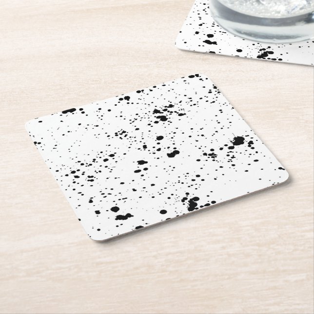 Black Paint Splatter Pattern Square Paper Coaster (Angled)