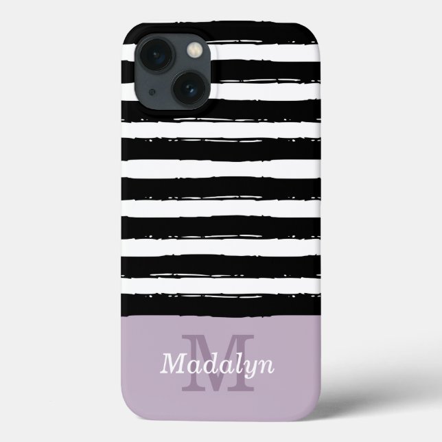 Black Paint Stripes Pattern with Lilac Monogram Ca Case-Mate iPhone Case (Back)