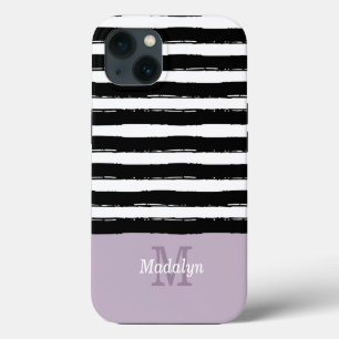 Black Paint Stripes Pattern with Lilac Monogram Ca iPhone 13 Case