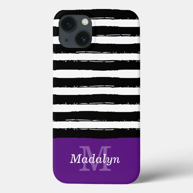 Black Paint Stripes Pattern with Violet Monogram Case-Mate iPhone Case (Back)