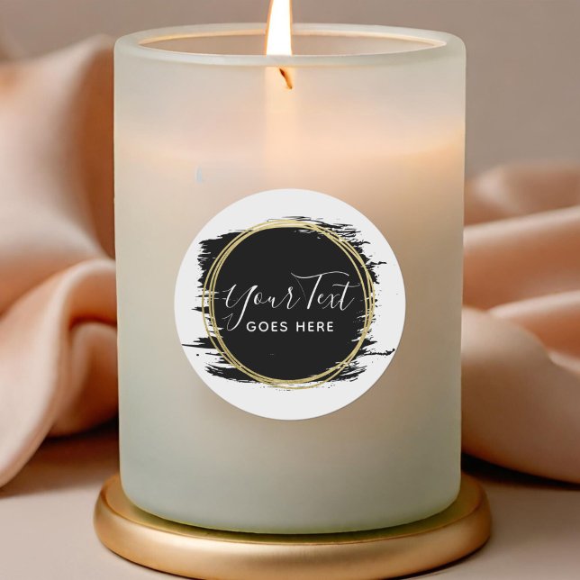 Black Paint Stroke & Modern Gold Geometric Chic Classic Round Sticker (Creator Uploaded)