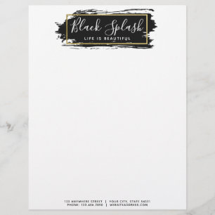 Black Paint Stroke & Modern Gold Geometric Chic Custom Letterhead