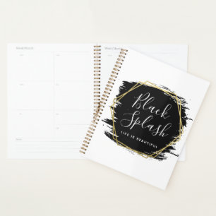 Black Paint Stroke & Modern Gold Geometric Chic Planner
