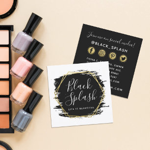 Black Paint Stroke & Modern Gold Social Networking Square Business Card