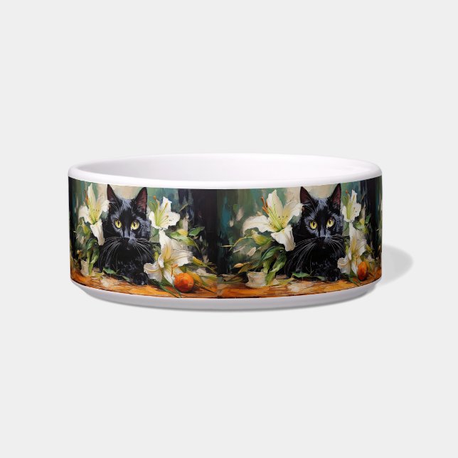 Black painted Cat  Bowl (Left)