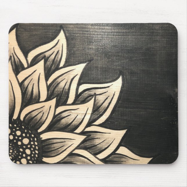 Black Painted Sunflower Mouse Pad (Front)